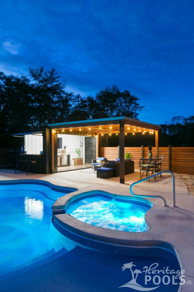 outdoor living space, cancun deluxe fiberglass pool